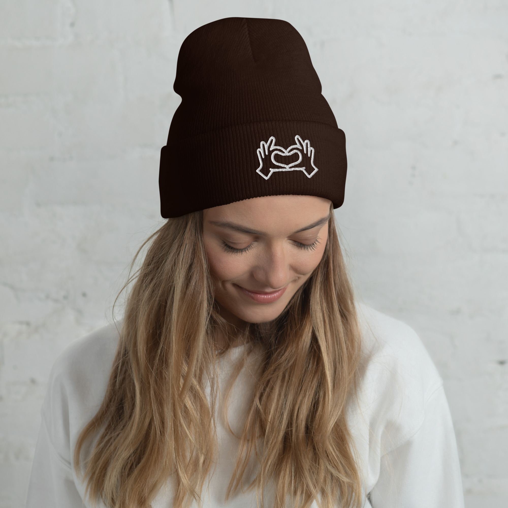 Love Sign Embroidery on a Cuffed Beanie - Image 2