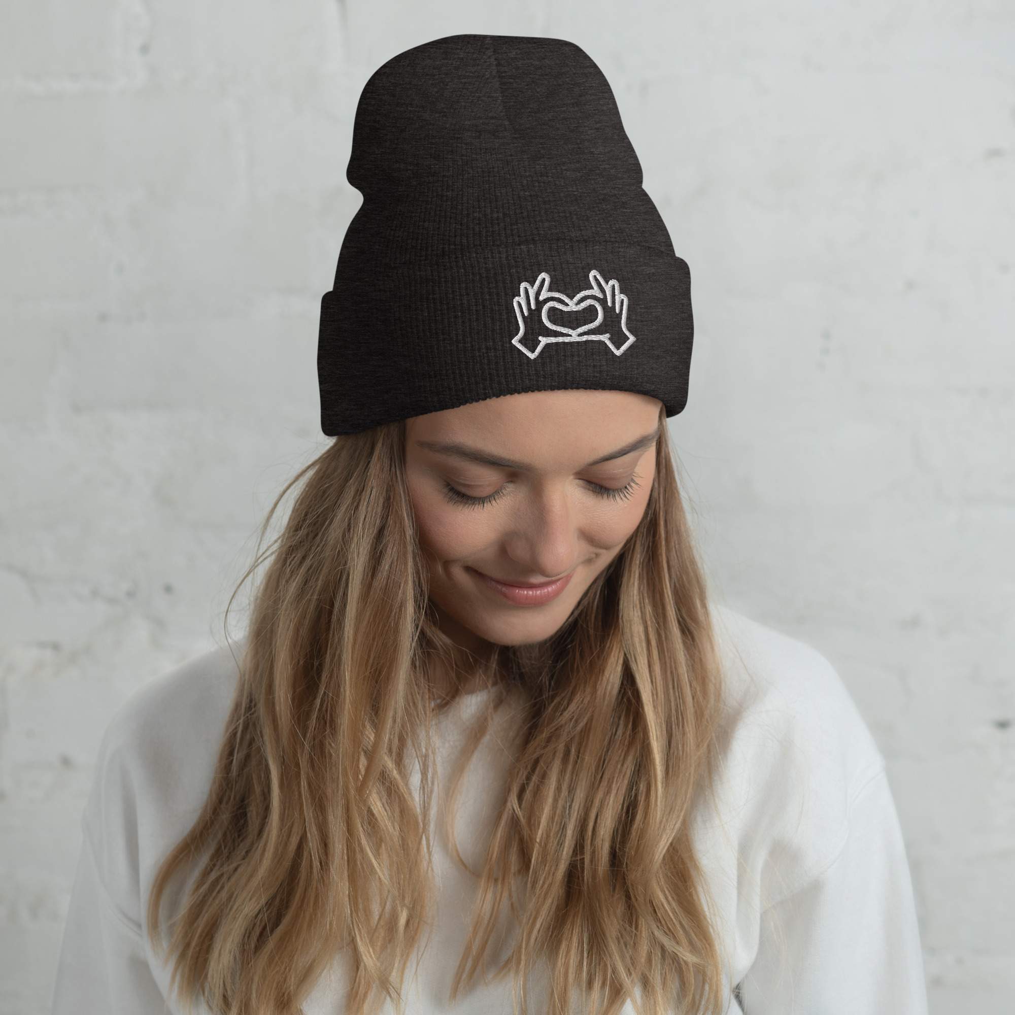 Love Sign Embroidery on a Cuffed Beanie - Image 4
