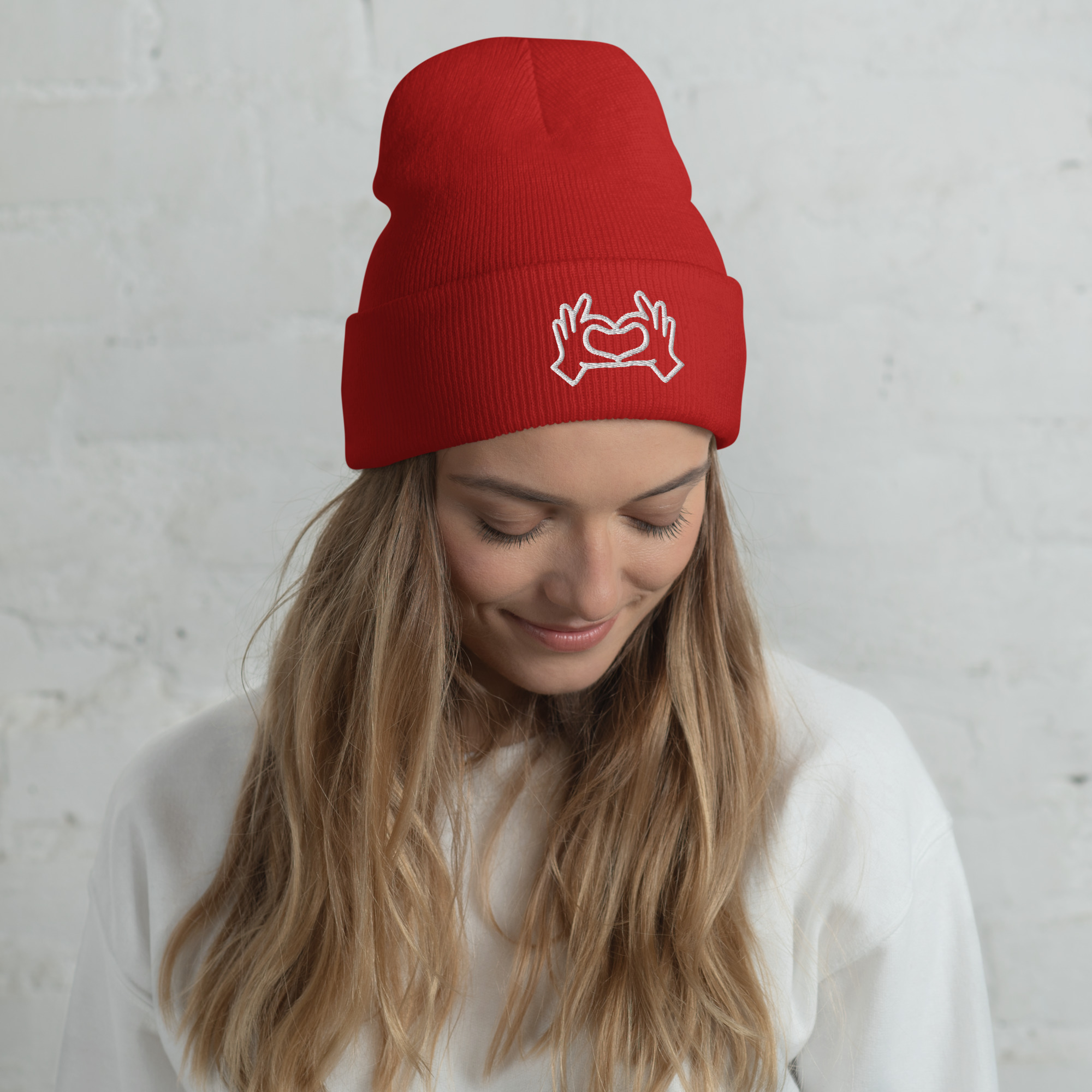 Love Sign Embroidery on a Cuffed Beanie - Image 6