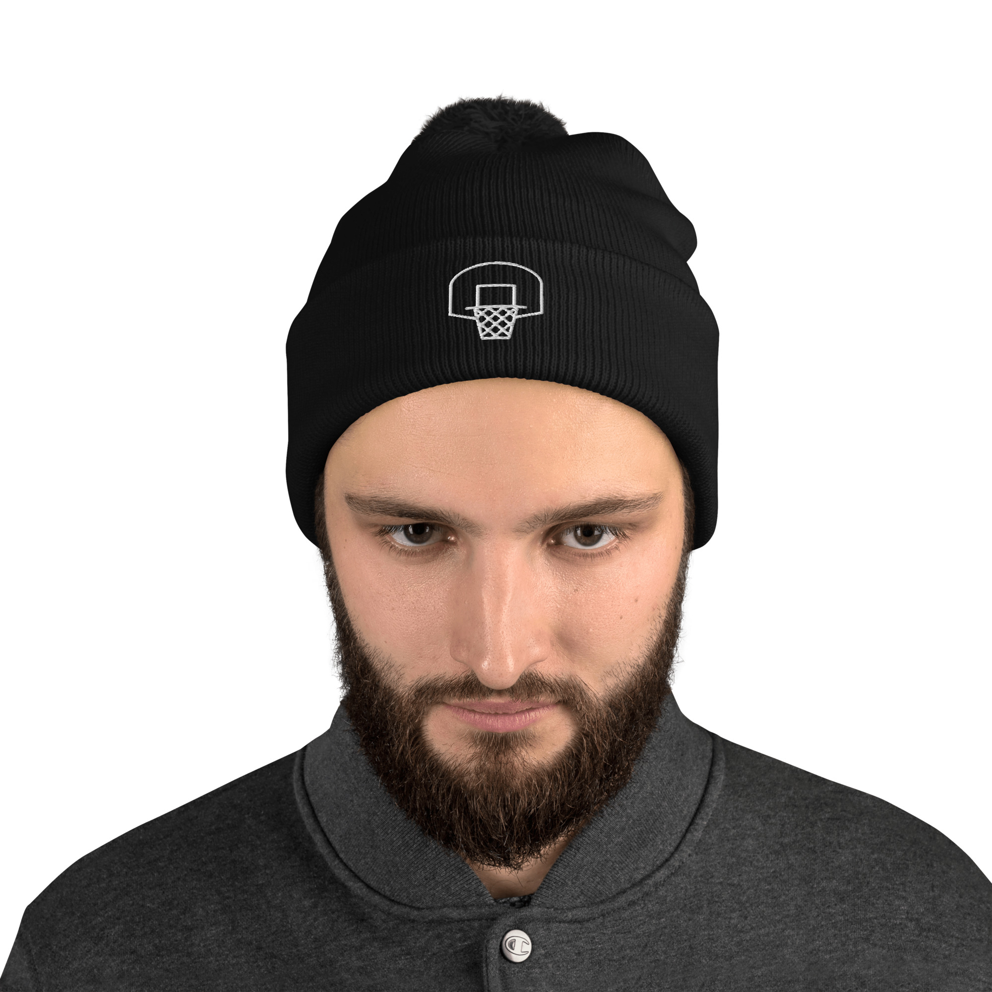 Basketball Embroidery on Pom-Pom Beanie