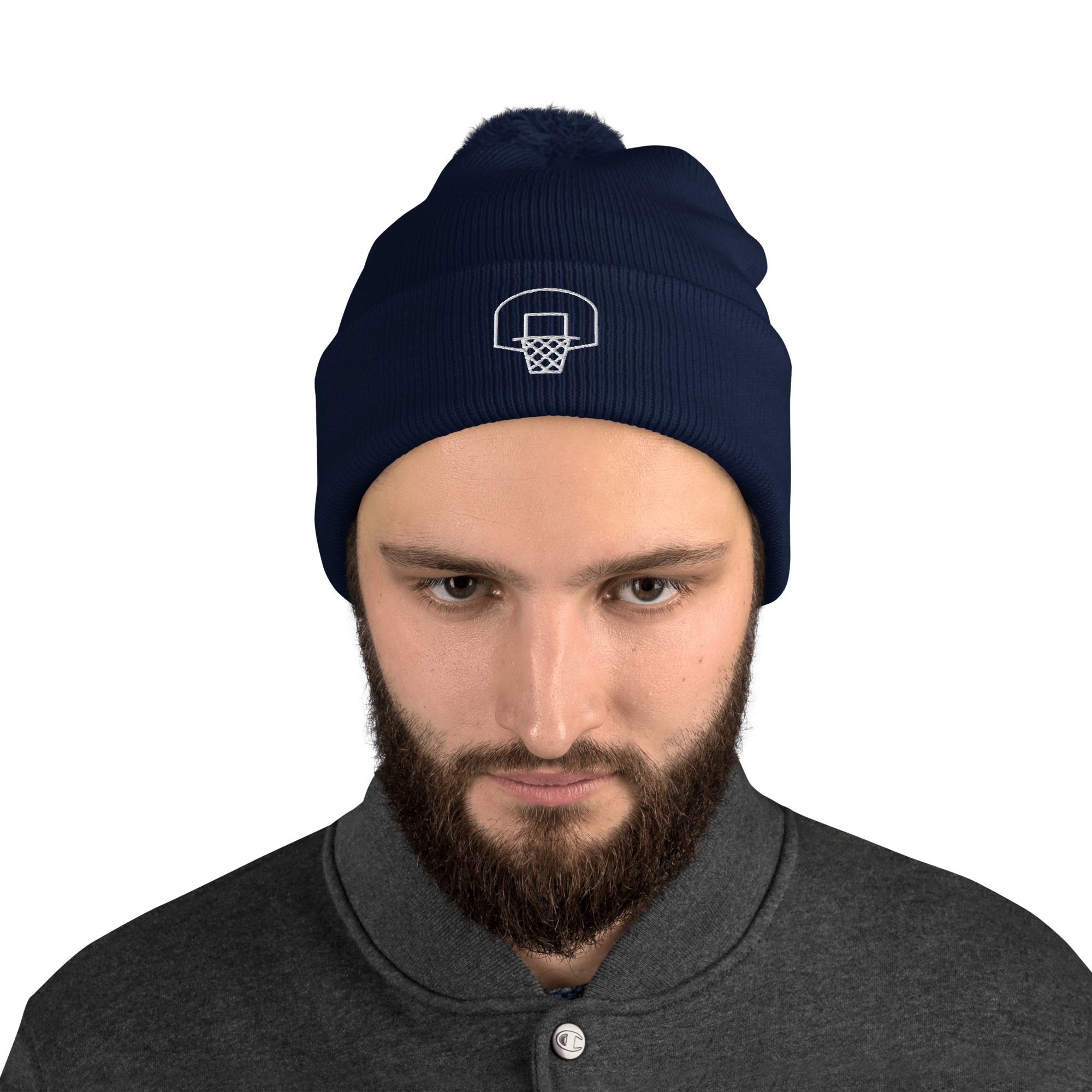 Basketball Embroidery on Pom-Pom Beanie - Image 2