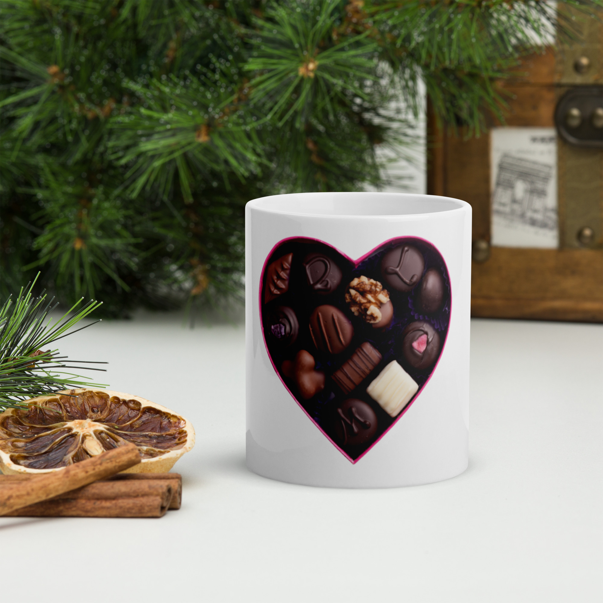 Chocolate Heart White glossy mug