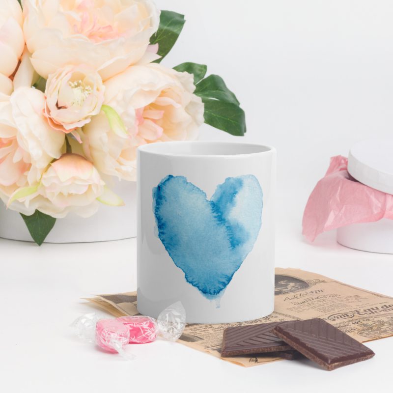 Blue Heart White glossy mug