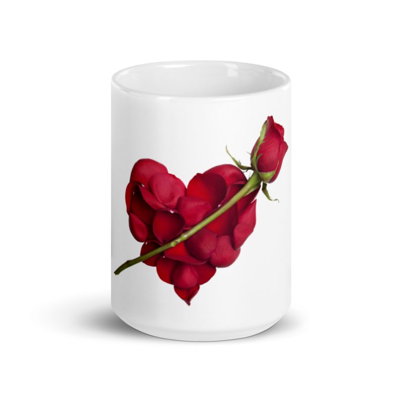 Red Rose Heart White glossy mug