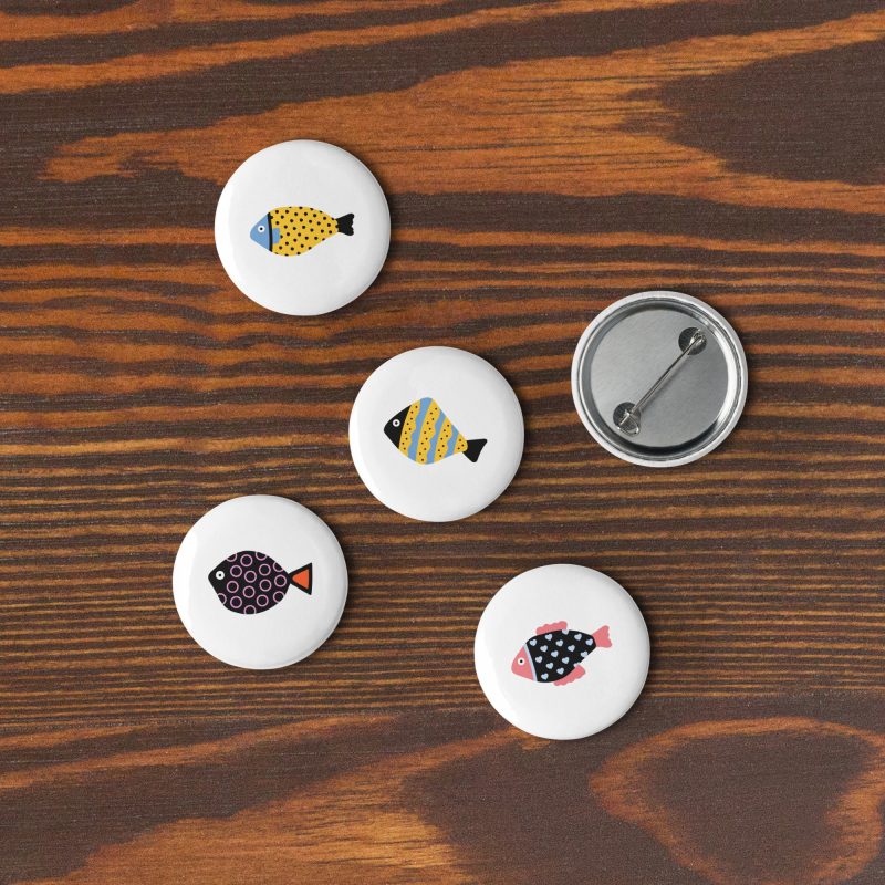 Fish Design Set of pin buttons
